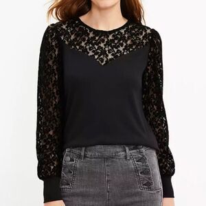 Loft black lace goth vampire sleeve velvet blouse top size S